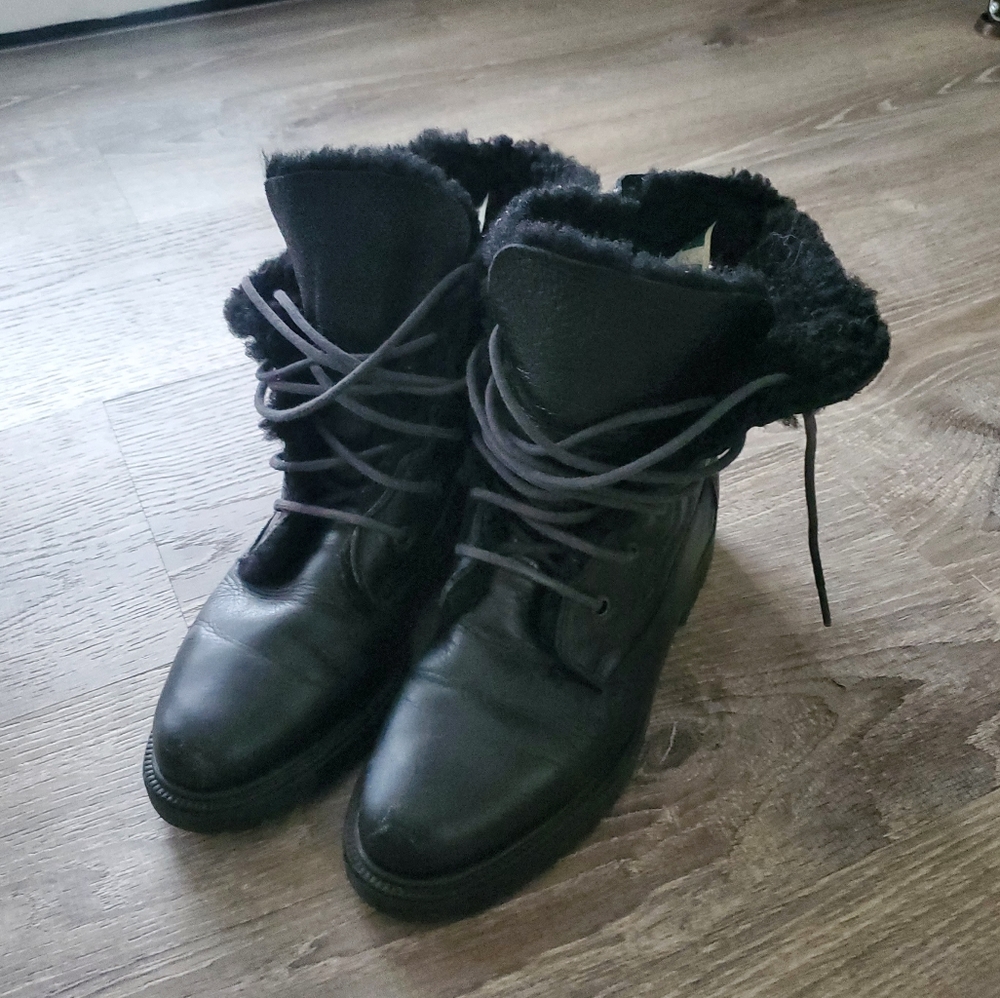 Santana Canadá Winter Boots leather fur sherling lined black Size 7.5